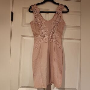 Haute Monde beige lace detail bodycon mini dress S